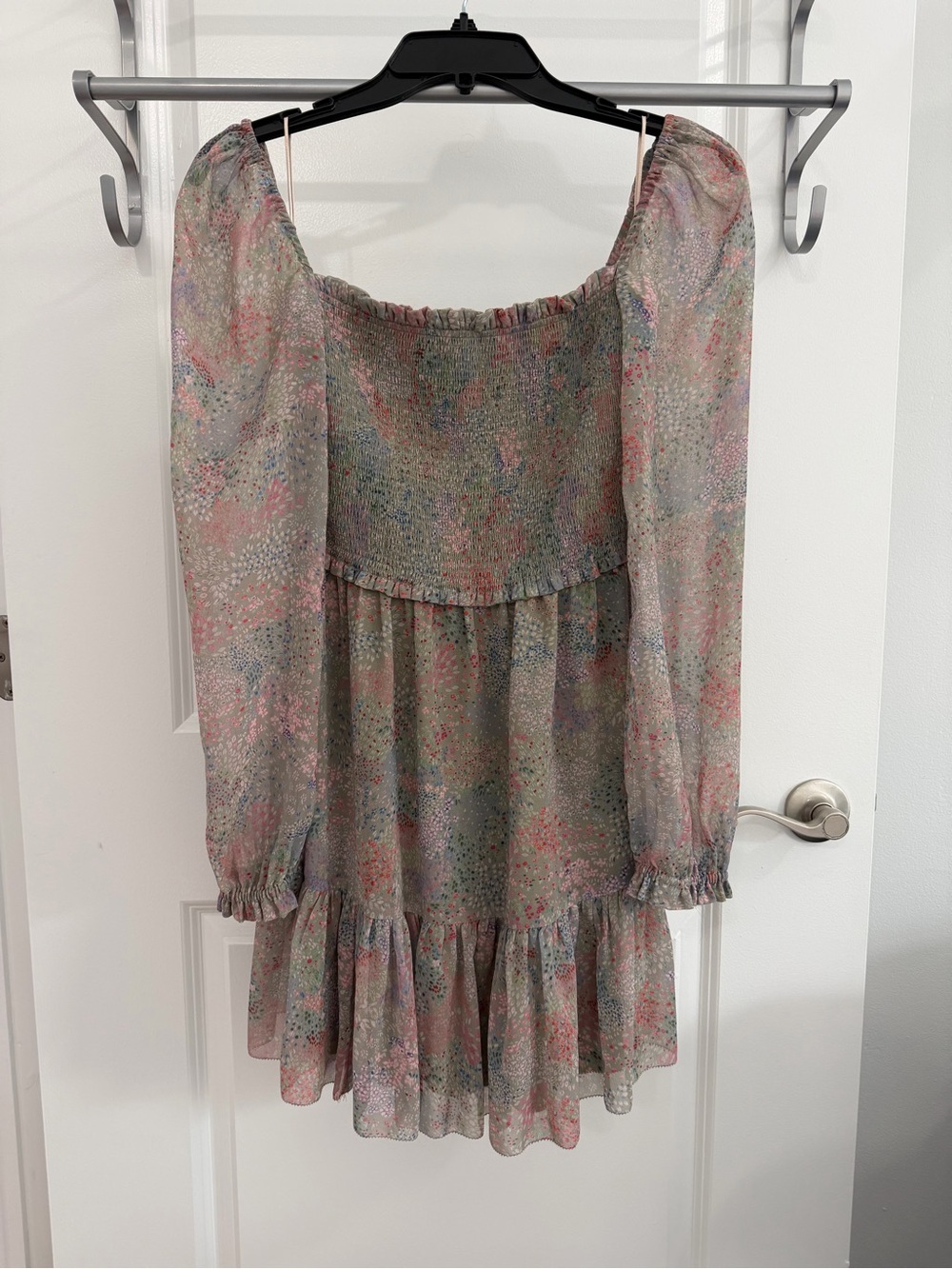 Aritzia Wilfred Tempest Pastel Multi-Print Smocked Mini Dress